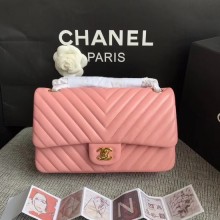 Chanel Flap Shoulder Bag Original sheepskin Leather 1112V Cherry Pink gold chain JK5142TV86