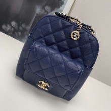 Chanel Grained Calfskin & Gold-Tone Metal backpack AS0003 blue JK4818Va47