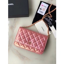 Chanel Iridescent Calfskin Chain Wallet 33814 pink JK3324dX32