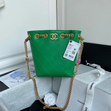 Chanel Lambskin bucket bag AS2381 green JK3369gN72