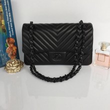 Chanel Lambskin Chevron Quilting Classic Flap Bag AO1112 Black JK842nV16