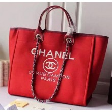 Chanel Large Canvas Tote Shopping Bag A5002 Red JK307vm49