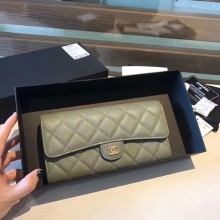 Chanel long flap wallet A80759 green JK1264UE80