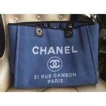 Chanel Medium Canvas Tote Shopping Bag A1679M Blue JK169UE80