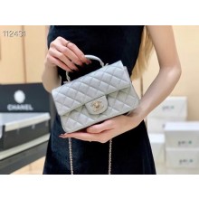 CHANEL mini flap bag with top handle AS2431 Silver JK3421mV18