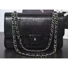 Copy Best Chanel 2.55 Series Flap Bags Black Original Snake Leather A1112SA Silver JK385Qc72