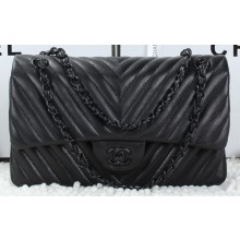 Copy Best Chanel Classic Flap Bag Lambskin Chevron Quilting A01112 Black JK750Qc72