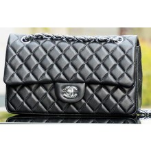 Fake Chanel 2.55 Series Flap Bag Black Sheepskin Leather A37586 Silver JK721ny77