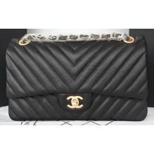 Fake Chanel 2.55 Series Flap Bag Lambskin Chevron Leather A1112CF Black JK533Qv16