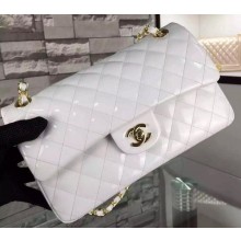 Imitation Chanel 2.55 Series Double Flap Bag White Original Patent Leather CF7024 Gold JK286zn33