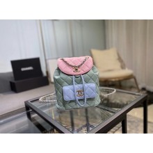 Imitation Chanel backpack Grained Calfskin & Gold-Tone Metal AS1371 blue&pink&green JK4171SU87