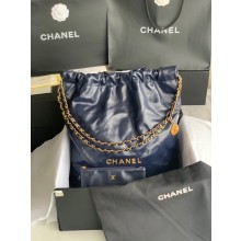 Knockoff CHANEL 22 HANDBAG Shiny Calfskin & Gold-Tone Metal AS3262 dark blue JK2398NL80