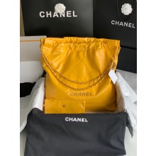 Knockoff CHANEL 22 HANDBAG Shiny Calfskin & Gold-Tone Metal AS3262 yellow JK2396tp21