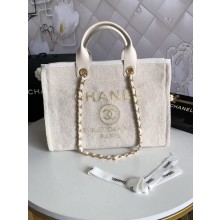 Knockoff Chanel Canvas Shoulder Shopping Bag 66941 white JK4200JF45