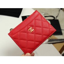 Replica Chanel classic card holder Grained Calfskin & Gold-Tone Metal A84105 red JK1318XB19