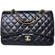 Replica Chanel Maxi Quilted Classic Flap Bag Black Sheepskin A58601 Gold JK682KG80