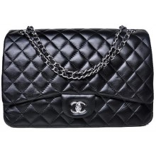 Replica Chanel Maxi Quilted Classic Flap Bag Black Sheepskin A58601 Silver JK681CQ60