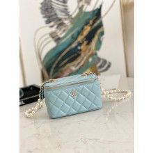 Replica Chanel mini Shoulder Bag Lambskin Imitation Pearls & Gold-Tone Metal AS91192 light blue JK2601UD97