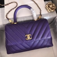 Replica Chanel Small Flap Bag with Top Handle V92990 dark purple & gold-Tone Metal JK4181Jw87