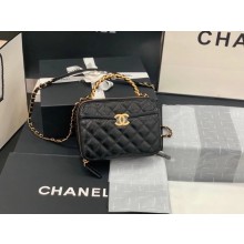 Replica Chanel small tote bag Sheepskin & Gold-Tone Metal AS2178 black JK3710EO56