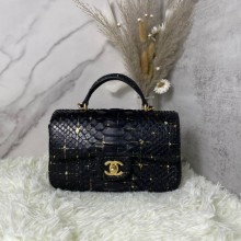 Replica Chanel Snake skin mini flap bag with top handle AS2431 black JK2427DY71