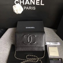 Replica Cheap Chanel WOC Original Calfskin Leather Black Shoulder Bag 33814 Silver JK5703QC68