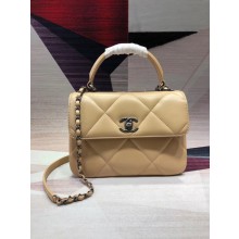 Replica Fashion Chanel CC original lambskin top handle flap bag A92236 apricot&silver-Tone Metal JK4468yI43