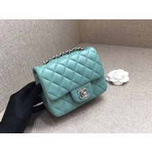 Replica Fashion Chanel Classic MINI Flap Bag original Sheepskin Leather A1115 Light blue silver chain JK5175HM85