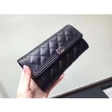 Replica High Quality Chanel Boy Matelasse Long Wallet Black Cannage Pattern CHA5263 Silver JK1462Jh90