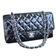 Replica Top Chanel Classic Flap Bag Black Patent Leather CHA1113 Silver JK1013Cq58