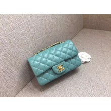 Replica Top Chanel Classic MINI Flap Bag original Sheepskin Leather A1116 Light blue gold chain JK5171Vx24