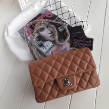 Replica Top Chanel mini Classic Flap Bag Brown Original Sheepskin Leather A1116 Silver JK5929Cq58