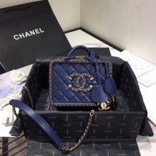 Replica Top Chanel Original Small Sheepskin cosmetic bag AS1785 NAVY BLUE JK4076Vx24