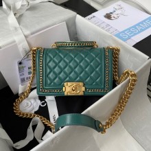 SMALL BOY CHANEL HANDBAG Gold-Tone Metal A67085 GREEN JK2832Kn56