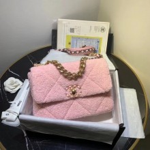 Top Chanel 19 wool flap bag AS1160 pink JK3883eo14