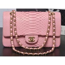 Top Chanel 2.55 Series Flap Bags Sakura Pink Original Python Leather A1112SA Gold JK373lE56