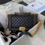 BOY CHANEL HANDBAG Gold-Tone Metal A67086 BLACK JK2830Ri95