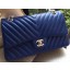 Chanel 2.55 Series Flap Bag Blue Lambskin Chevron Leather A01112 Silver JK664sY95