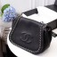 Chanel Calfskin & silver-Tone Metal Shoulder Bag 94008 black JK4741KX22