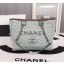 Chanel Canvas Shopping Bag Calfskin & Silver-Tone Metal A23556 green JK5053rd58