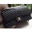 Chanel Classic Flap Bag Black Sheepskin Chevron Quilting A1113 Gold JK211fr81