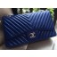 Chanel Classic Flap Bag Blue Sheepskin Chevron Quilting A1113 Silver JK214Xw85