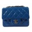 Chanel Classic MINI Flap Bag Blue Original Patent Leather CF1115 Silver JK952EW67