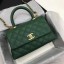 Chanel Classic Top Handle Bag Green Cannage Pattern A92290 Gold JK5368HW50