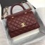 Chanel Classic Top Handle Bag Wine Cannage Pattern A92290 Gold JK5370iZ66