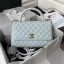 Chanel flap bag with top handle Grained Calfskin gold-Tone Metal A92991 light blue JK2673dE28