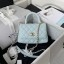 Chanel flap bag with top handle Grained Calfskin gold-Tone Metal AS2215 light blue JK2965iv85