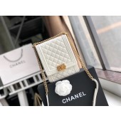 Best 1:1 Boy chanel handbag Patent leather & Gold-Tone Metal AS0130 white JK4697OR71