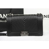 Boy Chanel Flap Shoulder Bag Herringbone Stitching A92493 Black JK848np57