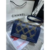 BOY CHANEL Handbag Crumpled Calfskin & Gold-Tone Metal A67086 dark blue JK2895UE80